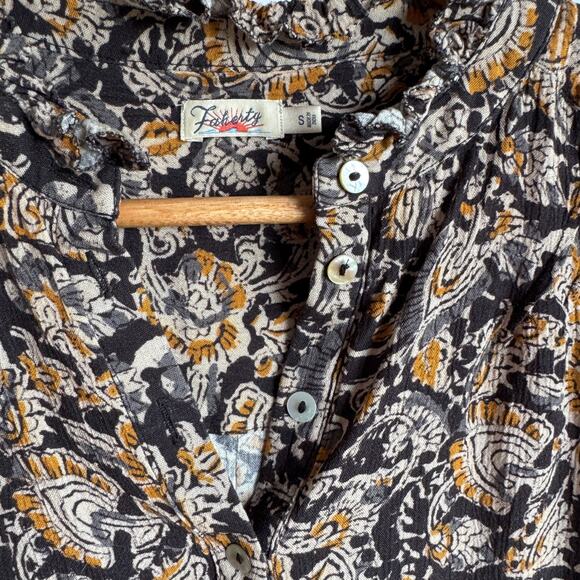 Faherty Faith Ruffle Sleeveless Blouse Small Neutral Popover Top Paisley Floral - Picture 4 of 12